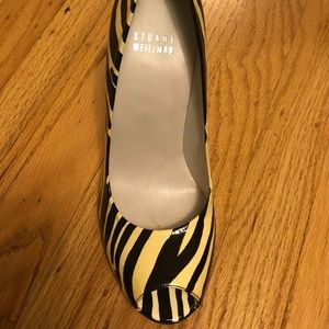 Stuart Weitzman Zebra Print Open Toe Pumps Heel